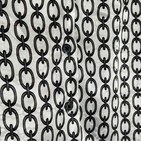 Black & White Satin Chain Print Button Down Shirt Blouse Medium - Picture 4 of 11